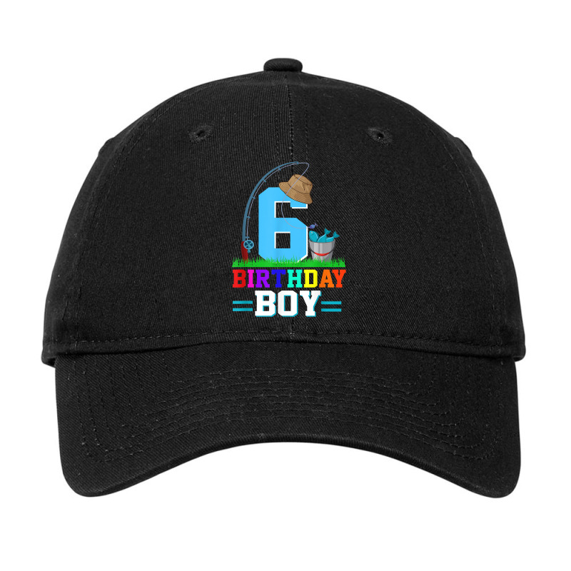 6 Year Old Fishing 6th Birthday Boy Bday Party Decorations T Shirt  Adjustable Cap. By Artistshot