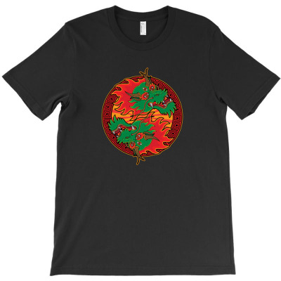 Ying Yang Head Dragon T-shirt Designed By Siti Art