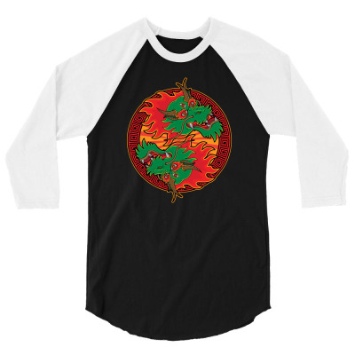 Ying Yang Head Dragon 3/4 Sleeve Shirt Designed By Siti Art