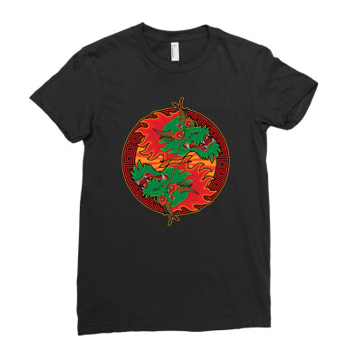 Ying Yang Head Dragon Ladies Fitted T-shirt Designed By Siti Art