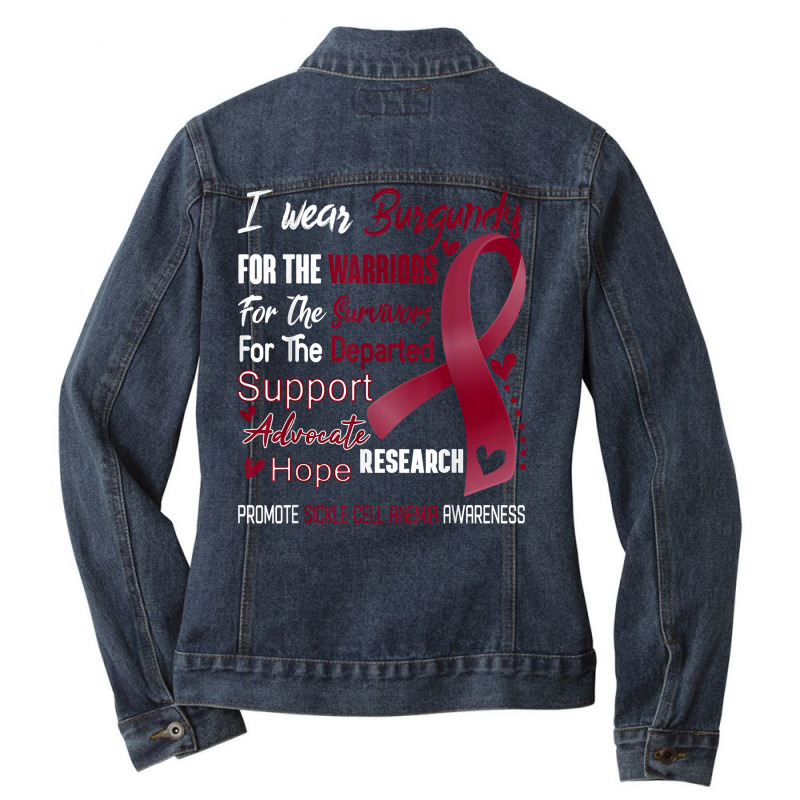 I Wear Burgundy For Sickle Cell Anemia Awareness T Shirt Ladies Denim Jacket by ToanJeiza | Artistshot