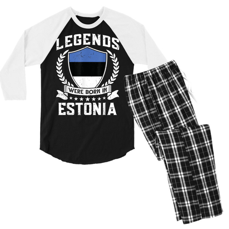 Vintage Design Estonian Flag Legends Were Born In Estonia T Shirt Men's 3/4 Sleeve Pajama Set | Artistshot