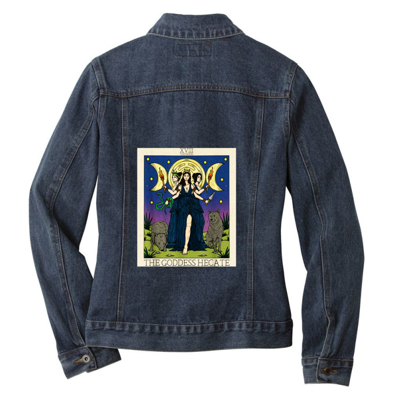 Hecate Triple Moon Goddess Hekate Wheel Witch Tarot Card 1 Ladies Denim Jacket by gulatotal | Artistshot