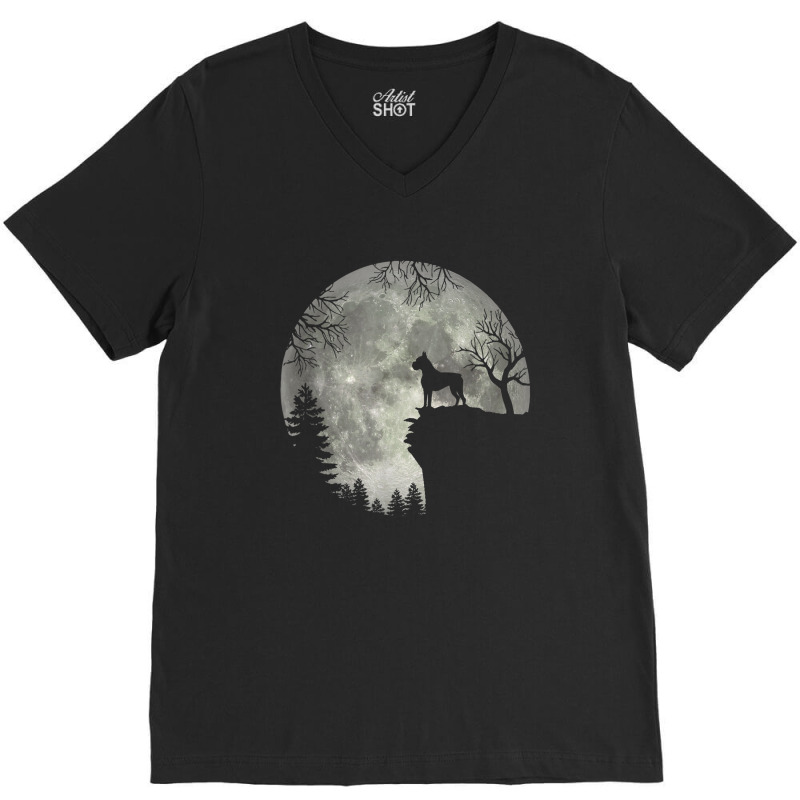 Boxer Dog And Moon Halloween V-neck Tee | Artistshot