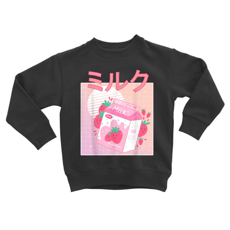 Funny Retro 90s Japanese Kawaii Strawberry Milk Shake Carton T Shirt Toddler Sweatshirt by bakien89 | Artistshot