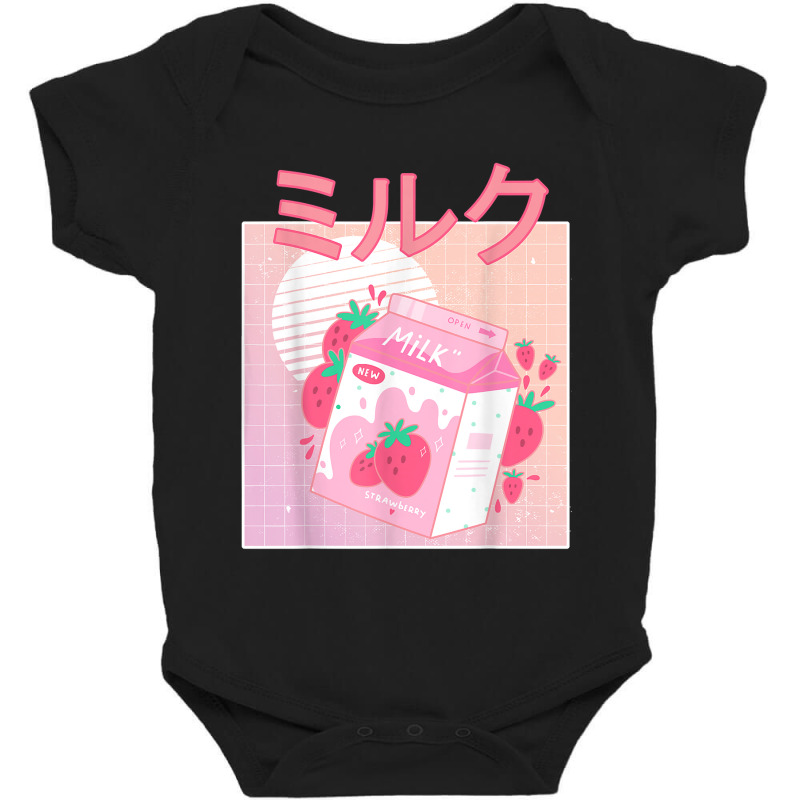 Funny Retro 90s Japanese Kawaii Strawberry Milk Shake Carton T Shirt Baby Bodysuit by bakien89 | Artistshot