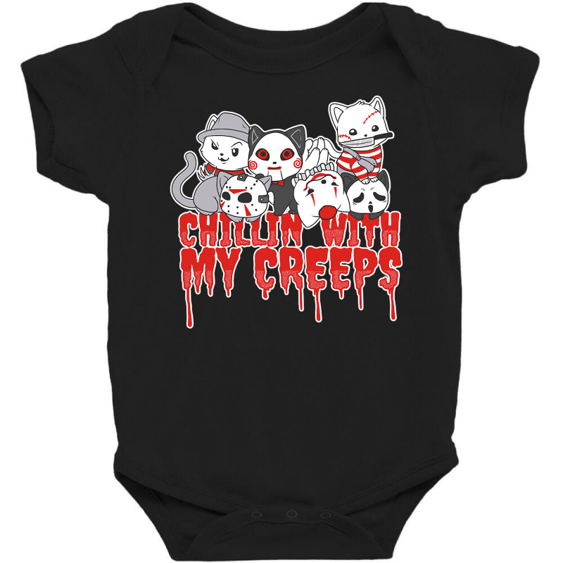 Chillin With My Creeps Cat Horror Serial Killer Halloween T Shirt Baby Bodysuit by ChristineWeber89 | Artistshot