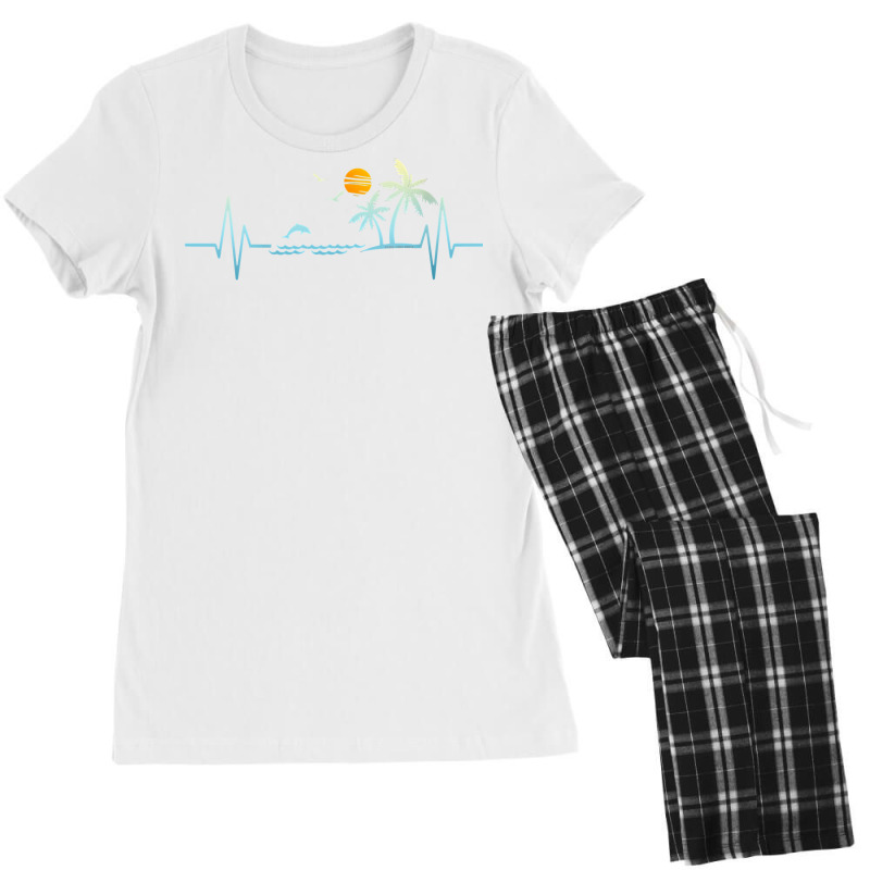 Womens Heartbeat With Tropical Palm Trees Beach Island Sunset V Neck T Women's Pajamas Set by evansjalayia | Artistshot