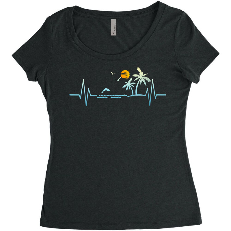 Womens Heartbeat With Tropical Palm Trees Beach Island Sunset V Neck T Women's Triblend Scoop T-shirt by evansjalayia | Artistshot