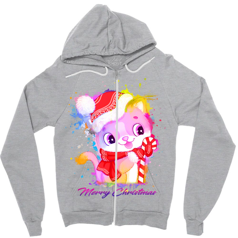 Merry Christmas Cat Zipper Hoodie | Artistshot