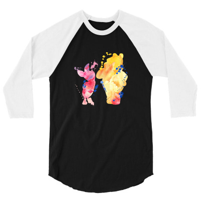 Watercolor Piglet And Winnie Pooh 3/4 Sleeve Shirt Designed By Sengul