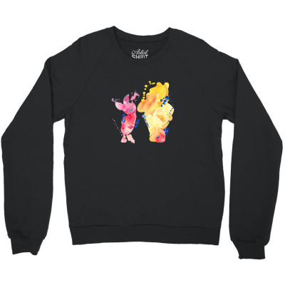Watercolor Piglet And Winnie Pooh Crewneck Sweatshirt Designed By Sengul