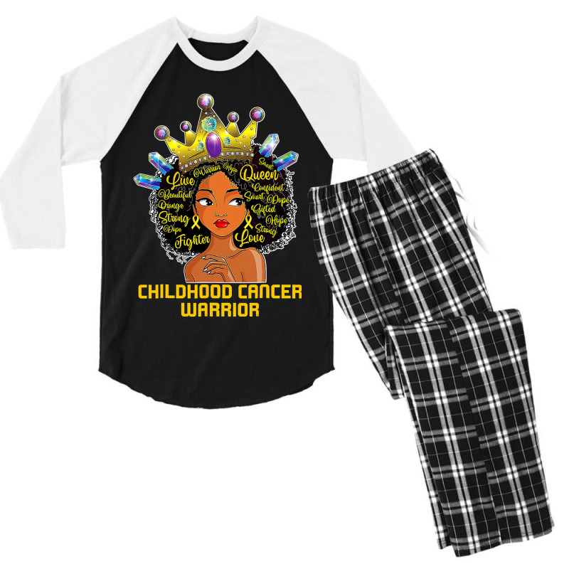 Childhood Cancer Awareness Warrior Black Princess Afro Kids 381 Men's 3/4 Sleeve Pajama Set by peafowl | Artistshot