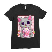 Cat Strawberry Milkshake For Women Girls, Kawaii Maneki Neko Ladies Fitted T-shirt | Artistshot