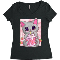 Cat Strawberry Milkshake For Women Girls, Kawaii Maneki Neko Women's Triblend Scoop T-shirt | Artistshot