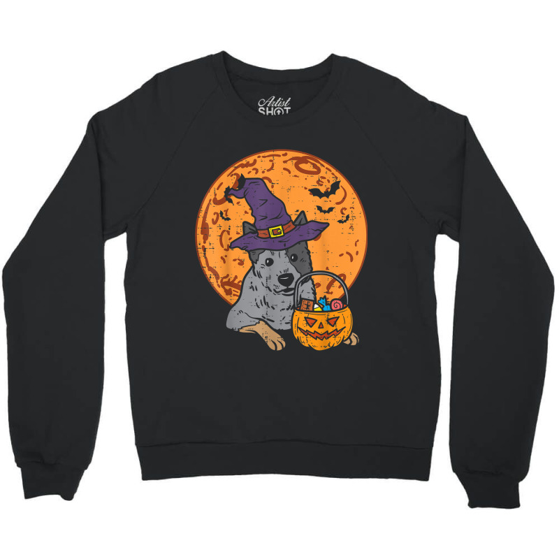 Heeler Witch Hat Moon Jack O Lantern Halloween Cattle Dog Crewneck Sweatshirt | Artistshot