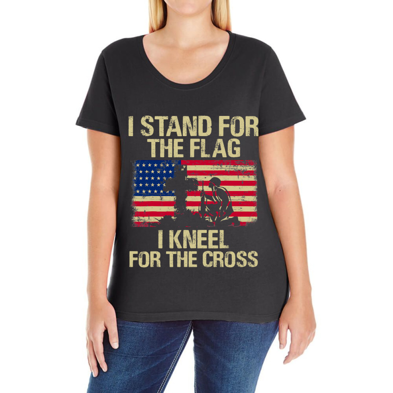 I Stand For The Flag I Kneel For The Cross Veteran Day Gift 19 Ladies Curvy T-Shirt by pester | Artistshot