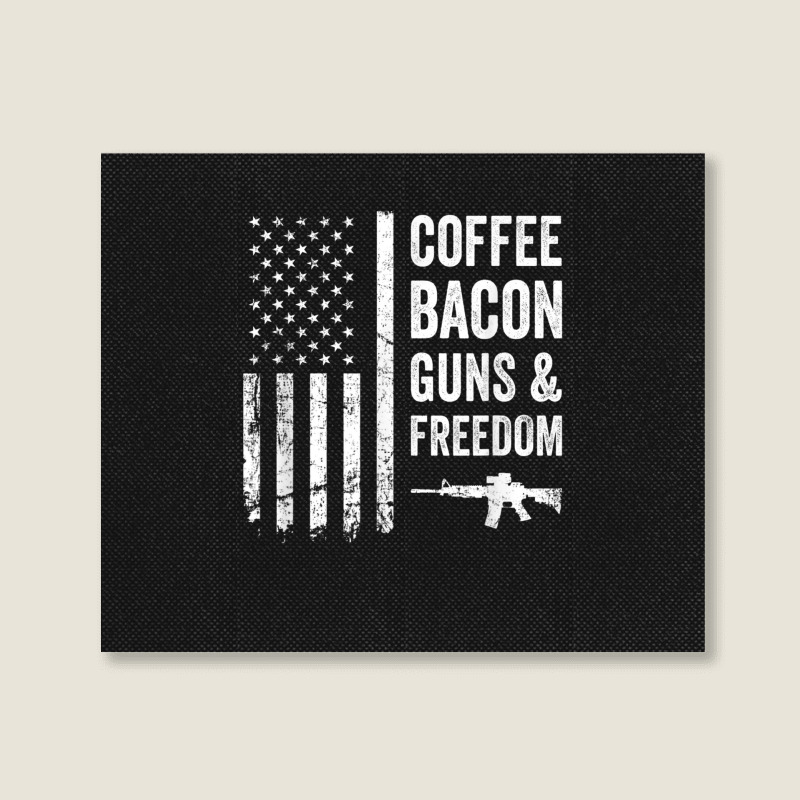 Coffee Bacon Guns And Freedom   Bbq Grill Funny Gun Usa Flag T Shirt Landscape Canvas Print | Artistshot