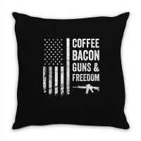 Coffee Bacon Guns And Freedom   Bbq Grill Funny Gun Usa Flag T Shirt Throw Pillow | Artistshot