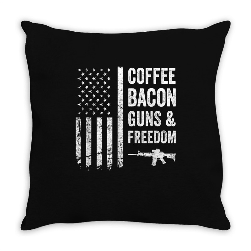 Coffee Bacon Guns And Freedom   Bbq Grill Funny Gun Usa Flag T Shirt Throw Pillow | Artistshot