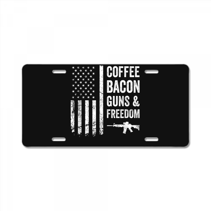 Coffee Bacon Guns And Freedom   Bbq Grill Funny Gun Usa Flag T Shirt License Plate | Artistshot