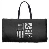 Coffee Bacon Guns And Freedom   Bbq Grill Funny Gun Usa Flag T Shirt Weekender Totes | Artistshot