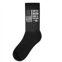 Coffee Bacon Guns And Freedom   Bbq Grill Funny Gun Usa Flag T Shirt Socks | Artistshot