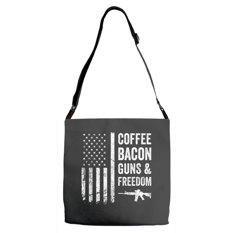 Coffee Bacon Guns And Freedom   Bbq Grill Funny Gun Usa Flag T Shirt Adjustable Strap Totes | Artistshot