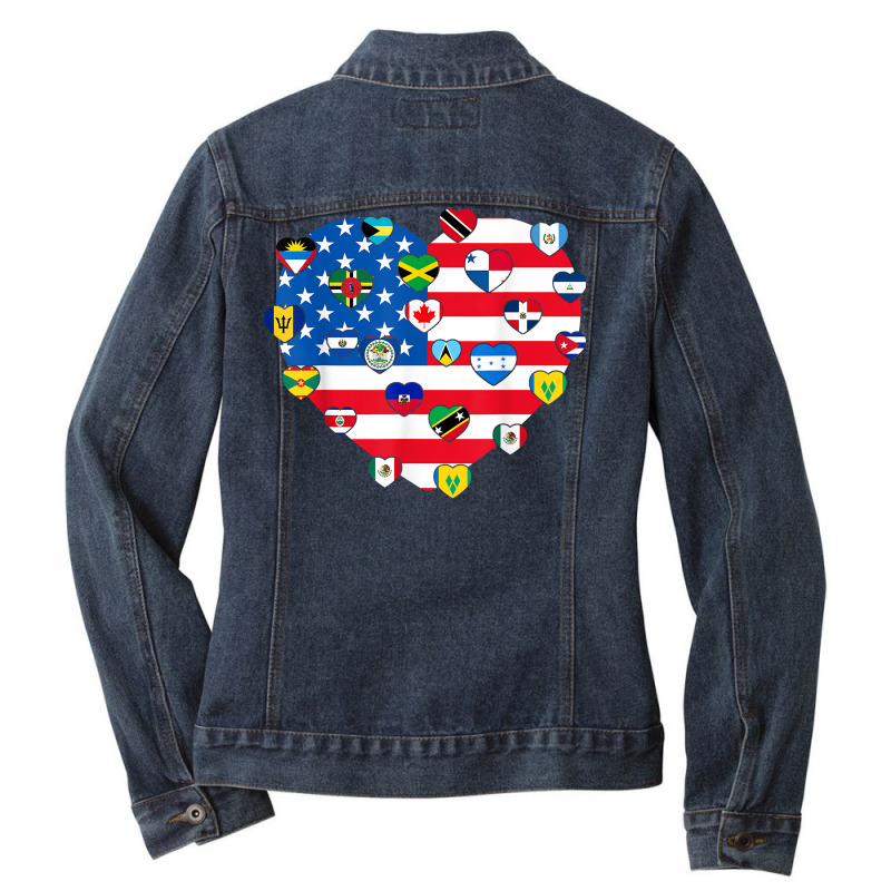 American Flag Heart Hispanic Heritage Month Latino Pride T Shirt Ladies Denim Jacket by rostinoko | Artistshot