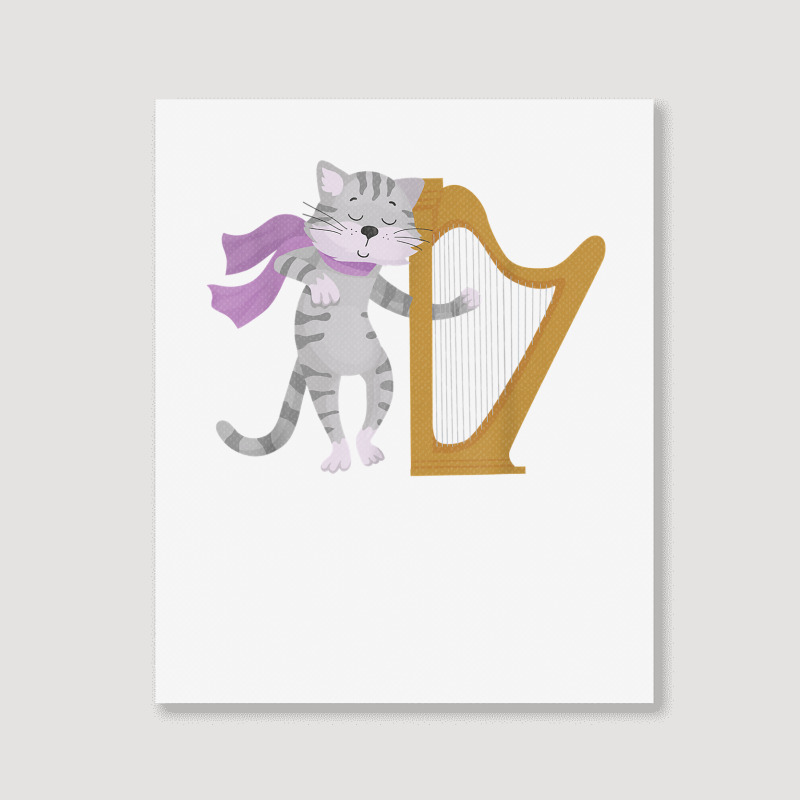 Harp Cat Lover Harpist Musician Musical Instrument T Shirt Portrait Canvas Print | Artistshot