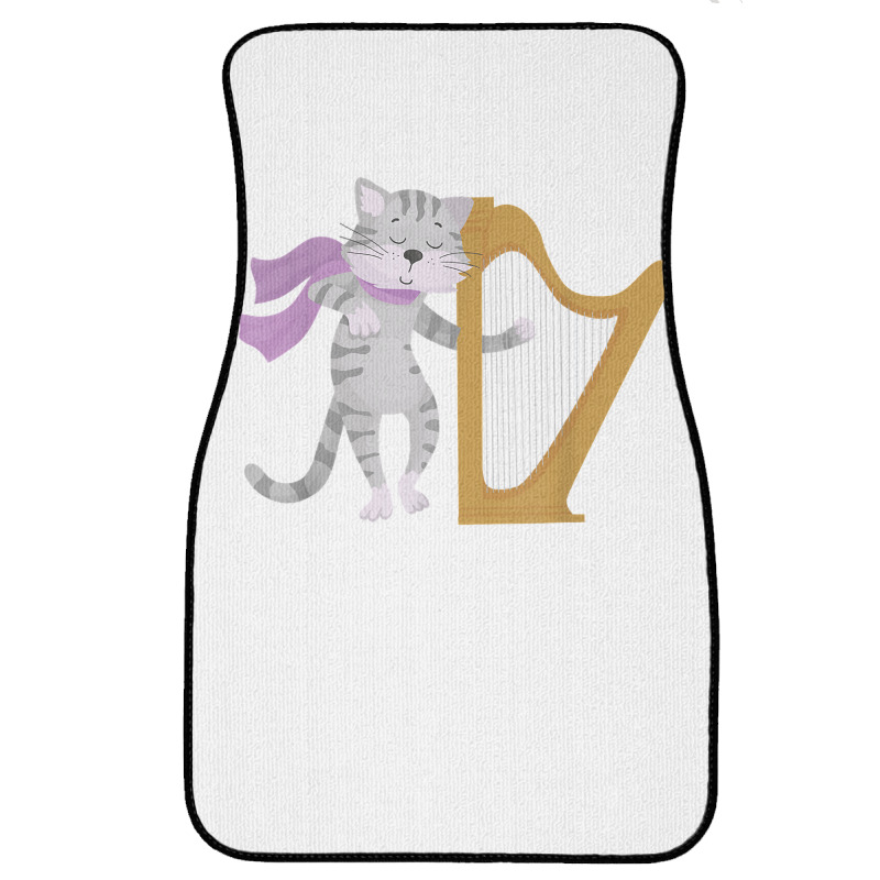 Harp Cat Lover Harpist Musician Musical Instrument T Shirt Front Car Mat | Artistshot