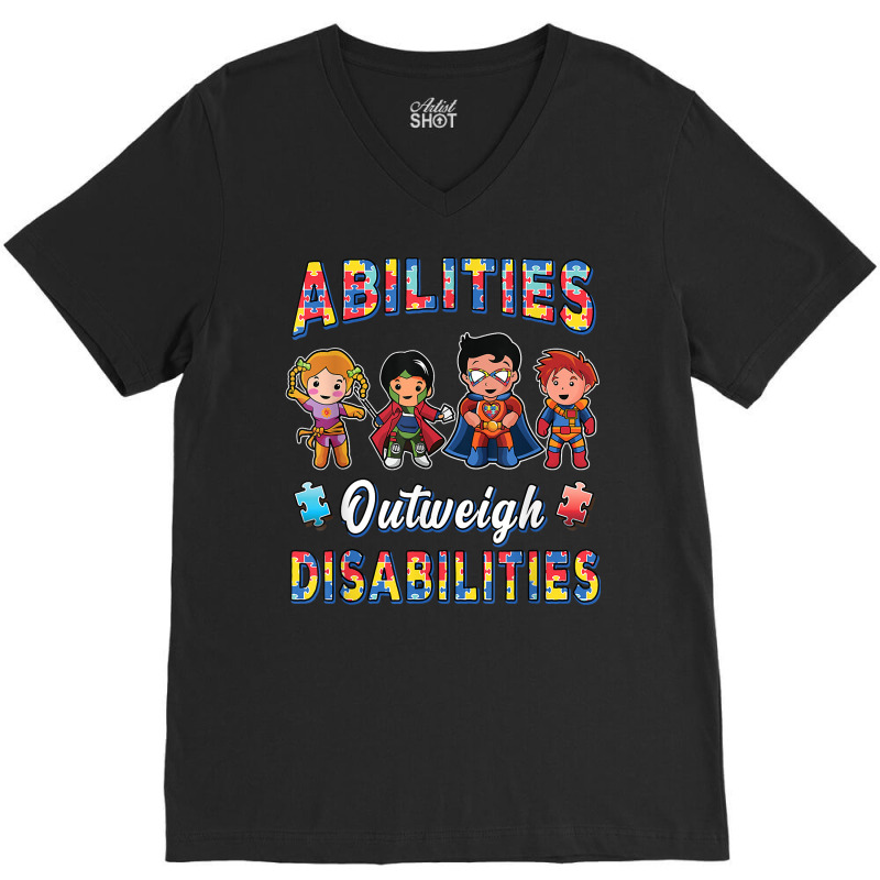 Autism Awareness Shirt Boys Abilities Outweigh Disabilities T Shirt V-Neck Tee by RosalbaIncorvaia | Artistshot