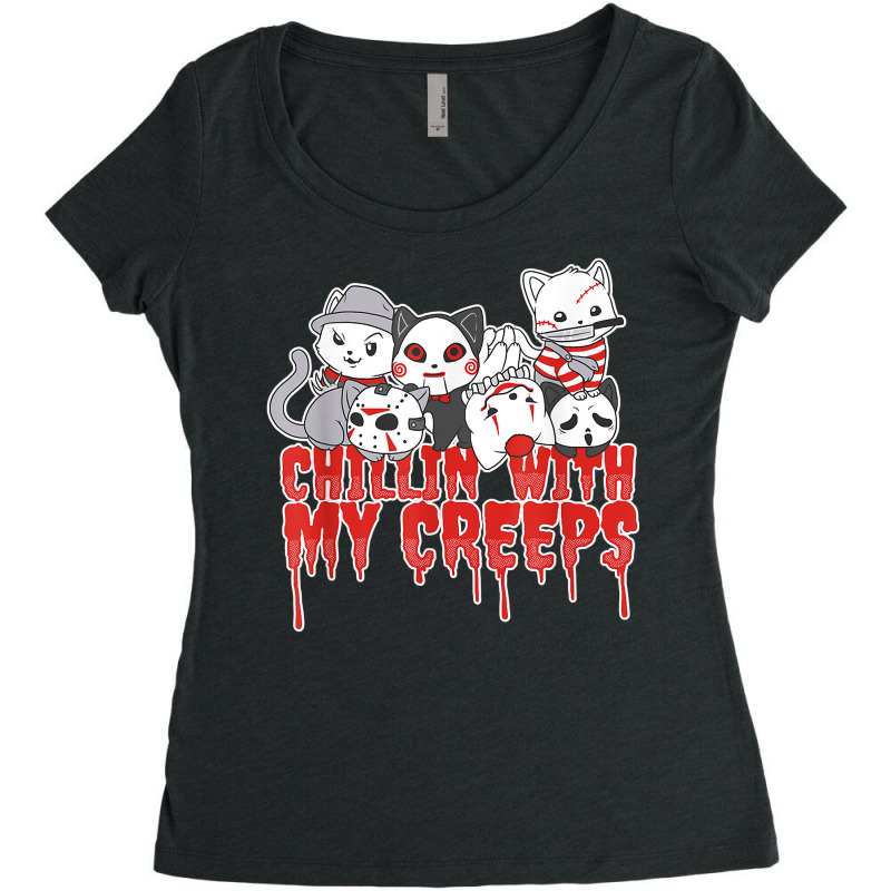 Chillin With My Creeps Cat Horror Serial Killer Halloween T Shirt Women's Triblend Scoop T-shirt by diles | Artistshot