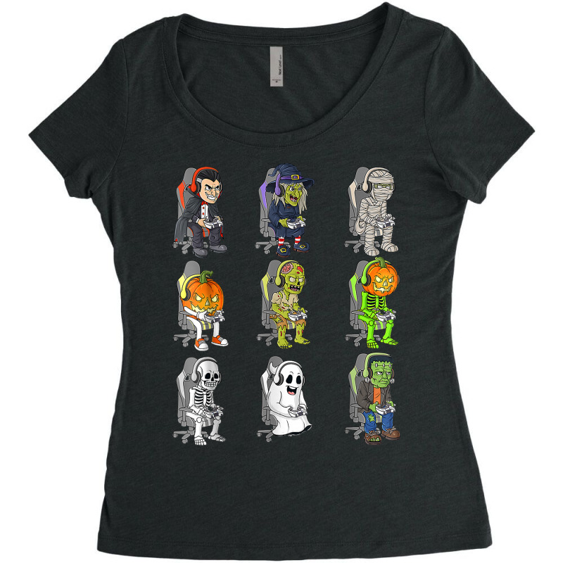 Gamer Halloween Skeleton Vampire Gaming Mummy Boys Kids Teen T Shirt Women's Triblend Scoop T-shirt by efronpngoick3 | Artistshot