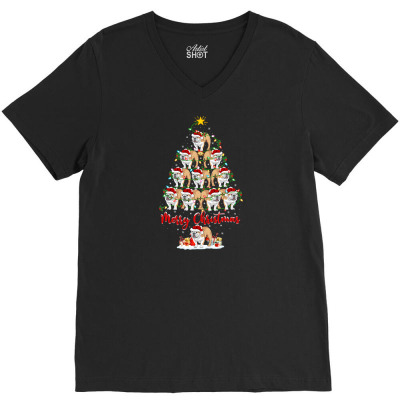Lighting Xmas Matching Santa English Bulldog Christmas Tree T Shirt V-neck Tee Designed By Tonytruong210