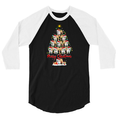 Lighting Xmas Matching Santa English Bulldog Christmas Tree T Shirt 3/4 Sleeve Shirt Designed By Tonytruong210