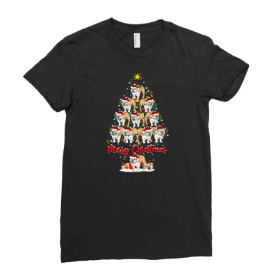 Lighting Xmas Matching Santa English Bulldog Christmas Tree T Shirt Ladies Fitted T-shirt Designed By Tonytruong210