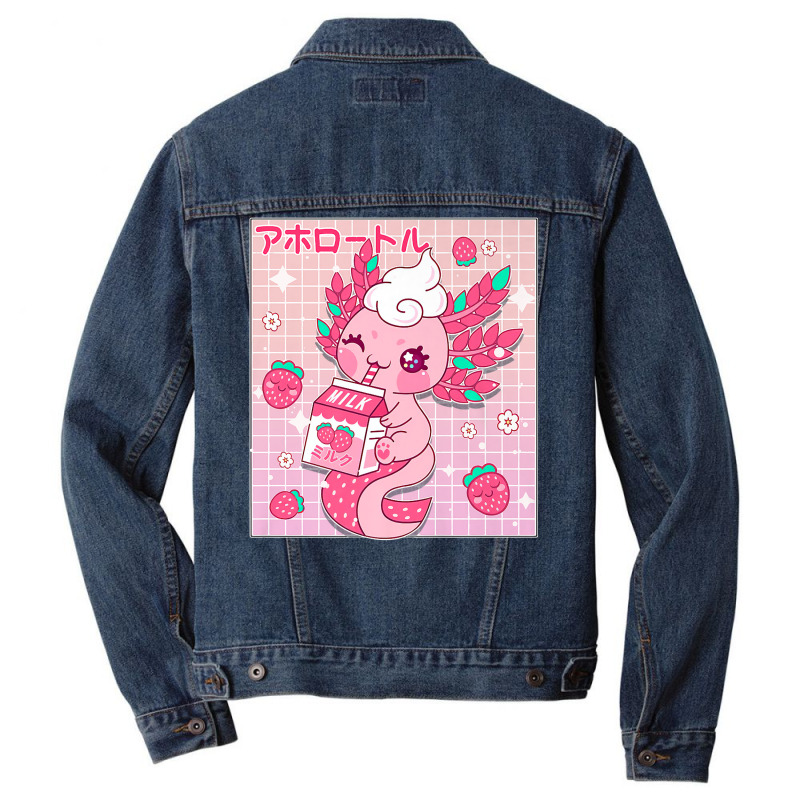 Kawaii Axolotl Strawberry Milk Shake Carton Japanese Anime Premium T S Men Denim Jacket by rostinoko | Artistshot