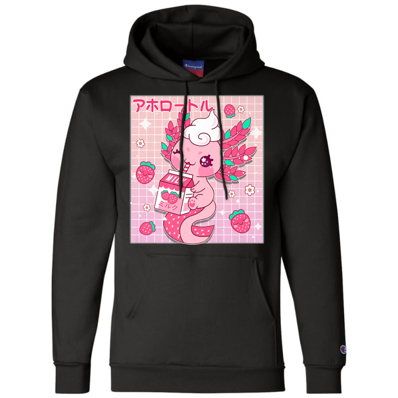 Kawaii Axolotl Strawberry Milk Shake Carton Japanese Anime Premium T S Champion Hoodie by rostinoko | Artistshot