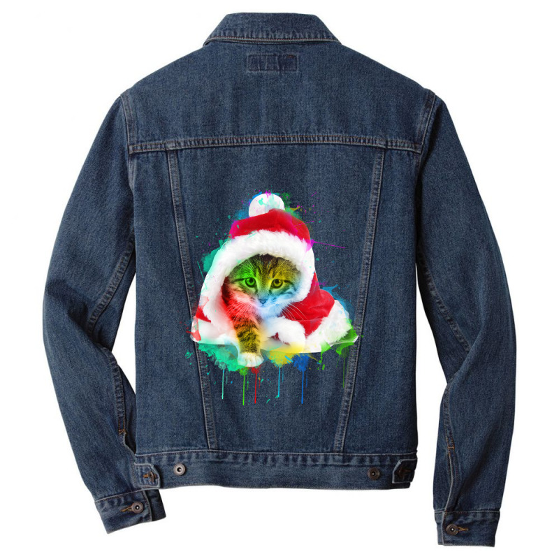 Merry Christmas Cat Men Denim Jacket | Artistshot