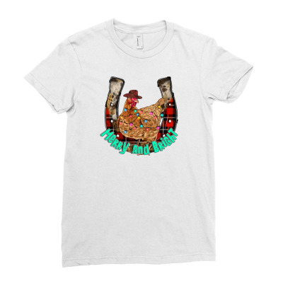 Horseshoe Chicken Ladies Fitted T-shirt Designed By Badaudesign