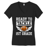 Back Day Of School Ready To Tackle 1st Grade Football Women's V-neck T-shirt | Artistshot