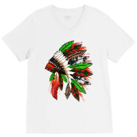 Western Christmas Native American Headdress V-neck Tee | Artistshot