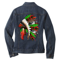 Western Christmas Native American Headdress Ladies Denim Jacket | Artistshot