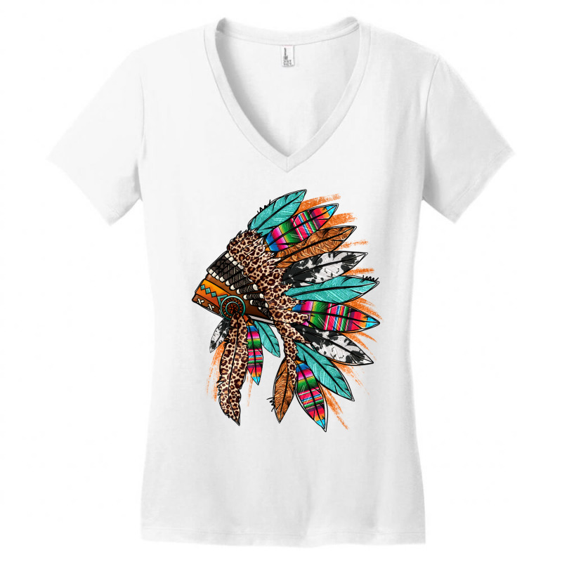 Western Patterned Headdress Native American Women's V-neck T-shirt | Artistshot