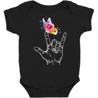 I Love You Hand Sign Language Butterfly Autism Awareness T Shirt Baby Bodysuit | Artistshot