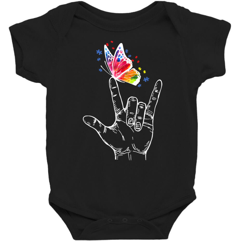 I Love You Hand Sign Language Butterfly Autism Awareness T Shirt Baby Bodysuit by ovarddmjipsonmfg | Artistshot