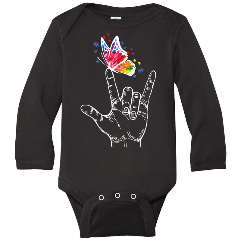 I Love You Hand Sign Language Butterfly Autism Awareness T Shirt Long Sleeve Baby Bodysuit by ovarddmjipsonmfg | Artistshot