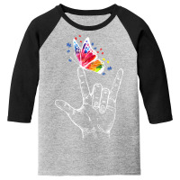 I Love You Hand Sign Language Butterfly Autism Awareness T Shirt Youth 3/4 Sleeve | Artistshot