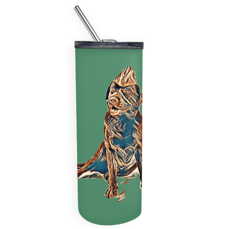 Studio Shot Of Labrador Retriever Sitting On White Background In Army Skinny Tumbler | Artistshot